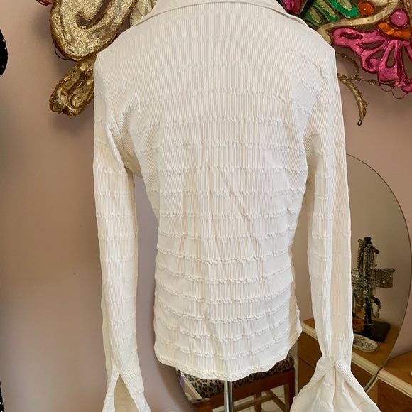 Rayure Paris White Textured Women's zip shirt made in France size 46 or M - Picture 4 of 4
